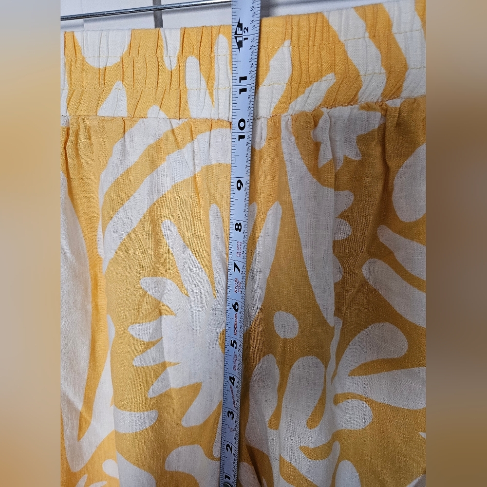 Christian Siriano Yellow Floral Linen Blend Cropped Capri Pants Sz M 24 Inseam - Picture 8 of 10